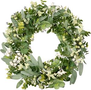 lot 15228 image: Green Eucalyptus Leaf Wreath, Vlorart 18 Inch Artificial Spring Summer Greenery Wreaths for Front Door Decor Boxwood with Big Berries for Farmhouse Outside Year Round - IndoorOutdoor