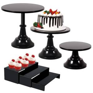 lot 15234 image: 6PCS Cake Stand Set, Black Metal Halloween Cake Stands for Party, Dessert Table Display Set, 3 Size Round Cake Pedestal Stand with Cupcake Risers Stands, Dessert Cake Holders for Weddings, Birthday