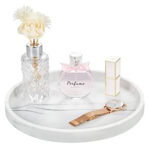 lot 15236 image: Emibele Vanity Tray, Resin Round Tray Decorative Storage Organizer for Bathroom Toilet Tank Bedroom Kitchen Countertop, Jewelry Storage Dresser Tray for Candle, Lotion Bottle, Cosmetics, Gravel White