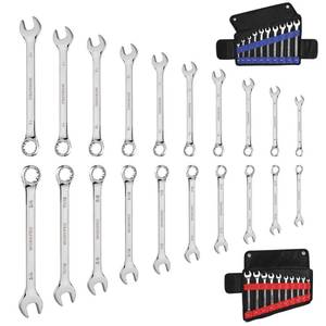 lot 15246 image: WORKPRO 20-piece Combination Wrench Set, Metric 6-18mm &amp SAE 14- 34, Cr-V Steel, 12-point Wrenches Set with 2-in-1 Rolling Pouch