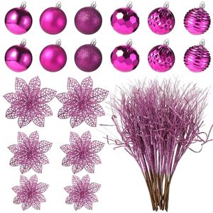 lot 15247 image: Retrowavy 42 Pcs Purple Christmas Tree Decorations Set 2.3 Inch Christmas Ball Ornaments 346 Inch Glitter Poinsettia Flowers Purple 16 Inch Christmas Tree Spray for Xmas Tree Decor Holiday Wedding