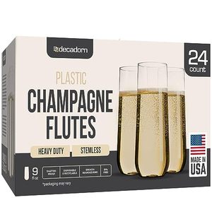 lot 15264 image: DECADORN Plastic Champagne Flutes Disposable 12 Pack - 9oz Plastic Champagne Glasses - Clear Stemless Champagne Flutes Plastic - Mimosa Glasses Plastic - Disposable Champagne Flutes For Parties