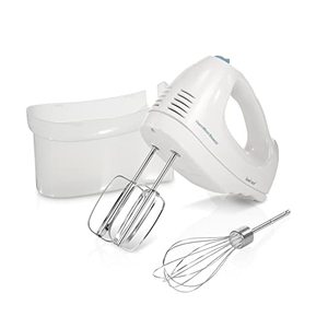 lot 15269 image: Hamilton Beach 6-Speed Electric Hand Mixer with Whisk, Traditional Beaters, Snap-On Storage Case, White