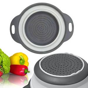 lot 15277 image: Round Silicone White Colander Collapsible Foldable White Kitchen Strainer Small Collapsible Colander White with Plastic Handles for Draining Vegetable and Fruit Silicone Kitchen Strainer for Pasta