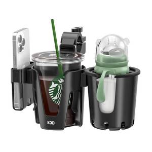 lot 15281 image: KDD Stroller Cup Holder with Phone Holder, 3-in-1 Removable Bottle Holder, 360 Degrees Rotation Drink Holder for Wheelchair, Stroller, Bike, Walker, Scooter, Bicycle, Uppababy, Nuna, Bugaboo, Doona