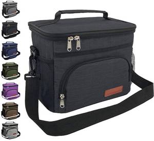 lot 15283 image: ExtraCharm Insulated Lunch Bag for WomenMen - Reusable Lunch Box for Office Picnic Hiking Beach - Leakproof Cooler Tote Bag Organizer with Adjustable Shoulder Strap for Adults - Black