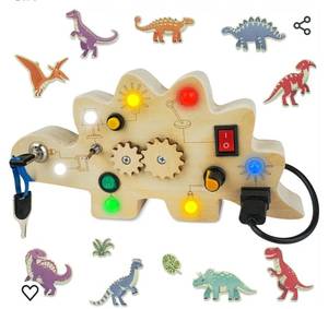 lot 15285 image: Toddler Busy Board, Montessori Toys for 1-3  Year Old Baby, Wooden Busy Board with Led Light, Dinosaur Toddler Toys Sensory Toys Travel Toys