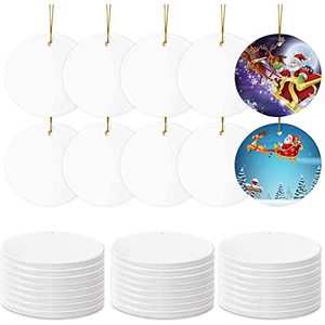 lot 15293 image: Sublimation Ceramic Ornaments Sublimation Ornament Blanks Bulk Ceramic Discs Ornament for Heat Press Printing White Round Porcelain Ornament Personalized Xmas Tree Ornament (White-25PC)
