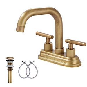 lot 15299 image: Bathroom Vanity Faucet GGStudy 2-Handles 4 Inches Centerset Bathroom Sink Faucet Antique Brass with Drain Assembly and Supply Hose Lavatory Faucet Mixer Double Handle Tap Deck Mounted