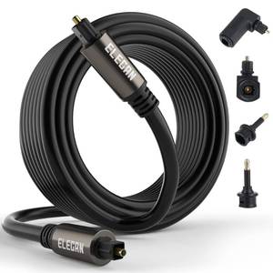 lot 15312 image: Elecan Optical Audio Cable 35 Ft Digital Audio Toslink Cable Cord-Fiber Optic-Gold Plated-Flexiable&Durable-for Home Theater,Sound Bar,PS4&Xbox-with 4 Right Angled and Mini Toslink AdaptersTies
