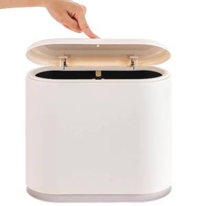 lot 15316 image: Baosia 12 Liter White Rectangular Plastic Trash Can Wastebasket with Press Type Lid,3.2Gallon Slim Trash Bin,Narrow Trash Can Waste Bins for Bedroom, Bathroom, Office,Kitchen or Powder Room
