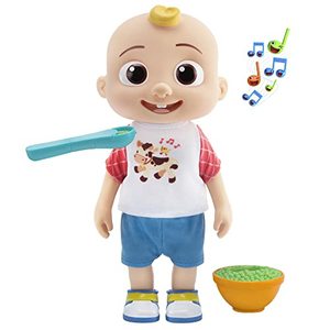 lot 15324 image: CoComelon Deluxe Interactive JJ Doll - Includes JJ, Shirt, Shorts, Pair of Shoes, Bowl of Peas, Spoon- Toys for Preschoolers - Amazon Exclusive