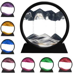 lot 15331 image: rysnwsu 3D Dynamic Sand Art Liquid Motion, Moving Sand Art Picture Round Glass 3D Deep Sea Sandscape in Motion Display Flowing Sand Frame Relaxing Desktop Home Office Work Decor (Black, 7)