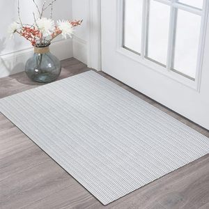 lot 15339 image: KOZYFLY Washable Area Rug 2x4.3 ft Small Boho Entryway Rug Runner Indoor Door Mat Kitchen Rugs with Rubber Backing, Farmhouse Light Grey Throw Rugs for Front Entrance Bathroom Kitchen