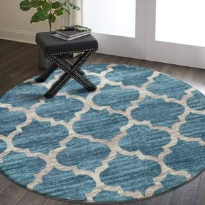 lot 15350 image: Lahome Moroccan Round Area Rug - 3 Diameter Faux Wool Non-Slip Area Rug Small Accent Distressed Throw Rugs Floor Carpet for Door Mat Entryway Bedrooms Laundry Room Decor (Round - 3 Diameter, Blue)