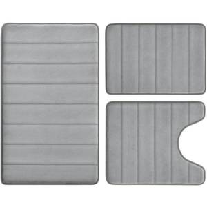 lot 15351 image: BYSURE Grey Memory Foam Bathroom Rug Set 3 Piece Non Slip Extra Absorbent Shaggy Bathroom Mats and Rugs Sets, Soft & Dry Bath Mat Sets for Bathroom Washable Carpets Set