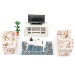 lot 15357 image: SAMCAMI Miniature Dollhouse Furniture 1 12 Scale - Wooden Dollhouse Furniture Set for Dollhouse Living Room - Doll House Furniture Incl Sofa, TV Cabinet, Coffee Table and Other Accessories (Red)