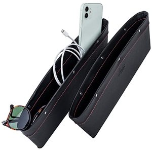 lot 15362 image: Lusso Gear 2 Pack, Vegan Leather Car Seat Gap Filler Organizer with Universal Fit, Adjustable for Car, Glasses, Keys, and More (Red)
