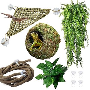 lot 15368 image: Hamiledyi Reptile Moss Cave Hide,Crested Gecko Habitat Hammock Green Moss Accessories Plastic Terrarium Plant Vines for Small Bearded-Dragon,Snakes,Chameleon Climbing Hibernation Sleeping