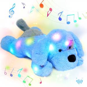 lot 15372 image: Hopearl LED Musical Stuffed Puppy Lighting Up Singing Plush Dog Adjustable Volume Lullaby Animated Soothe Birthday Festival for Kids Toddler Girls, Blue, 17