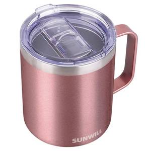 lot 15378 image: SUNWILL Coffee Mug with Handle, 14oz Insulated Stainless Steel Coffee Travel Mug, Double Wall Vacuum Reusable Coffee Cup with Lid, Rose Gold