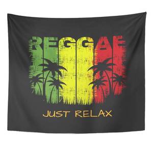 lot 15379 image: TOMPOP Tapestry Colorful of Music Slogan Just Relax Graphics Green Home Decor Wall Hanging for Living Room Bedroom Dorm 50x60 Inches
