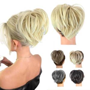 lot 15386 image: QGZ Tousled Updo Messy Hair Bun,Clip in Hair Chignon with Side Comb Natural Adjustable Versatile Synthetic Hair Scrunchies for Women Girls(1PCS, Platinum Blonde ombre Dirty Blonde)