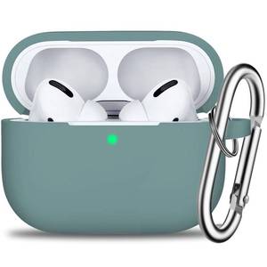 lot 15397 image: R-fun AirPods Pro Case Cover with Keychain, Full Protective Silicone Skin Accessories for Women Men Girl with Apple 2019 Latest AirPods Pro Case,Front LED Visible-Pine Green