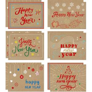lot 15412 image: FANCY LAND 24PCS Happy New Year Cards with Envelopes Kraft Holiday Greeting Cards Blank Inside 2024 NYE Happy New Year