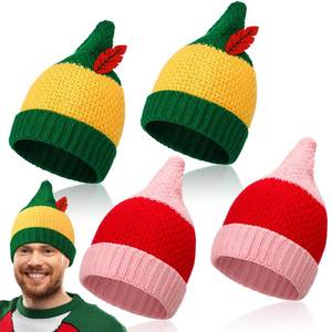 lot 15414 image: Funtery 4 Pcs Light Up Elf Hats Knitted Santa Hats LED Christmas Hats Adults Christmas Winter Beanie(Cute Style)