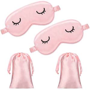 lot 15424 image: 2 Pieces Cute Sleep Eye Masks for Kids Silk Sleep Eye Cover Cute Lightweight Adjustable Eyeshade Mask Satin Night Eyeshade Covers with 2 Pieces Storage Bag (Pink, Adult)