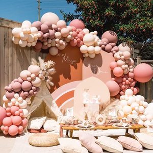 lot 15425 image: Dusty Rose Pink Balloon Arch Double Stuffed Pink Blush Nude Gold Balloon Garland 121 Latex Pastel Neutral Boho Balloons Kit for Baby Shower Bridal Wedding baptism Birthday Engagement Party Decor
