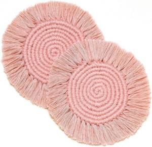 lot 15427 image: 2Pack Green Cotton Coasters for Drinks, Round Woven Absorbent Coasters with Tassels, Boho Decor Macrame Coasters Heat Protection Mat for Home, Office and Bar, Housewarming Gift-7in (A) (B)