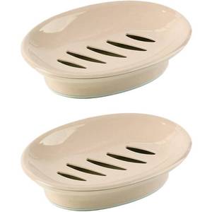 lot 15428 image: WYOK 2-Pack Soap Dish with Drain Soap Holder Easy Cleaning Soap Saver Dry Stop Mushy Soap Tray for Shower Bathroom Kitchen� (Khaki)
