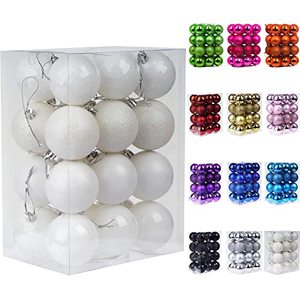 lot 15438 image: Emopeak 24Pcs Christmas Balls Ornaments for Xmas Christmas Tree - 4 Style Shatterproof Christmas Tree Decorations Hanging Ball for Holiday Wedding Party Decoration (White, 1.64.2CM)