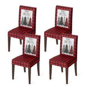 lot 15449 image: Horaldaily 4PCS Christmas Dining Chair Covers, Buffalo Plaid Trees Red Stretch Removable Washable Slipcover Chair Protector for Dining Room Home Decor