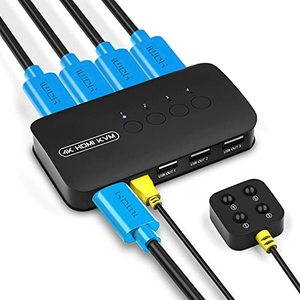 lot 15452 image: 4K HDMI KVM Switch, 4 Port HDMI USB Switch for 4 Computer Share a 4K30Hz Monitor and 3 USB Device Keyboard Mouse Printer, Including 4 KVM Cables