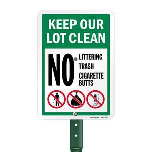 lot 15459 image: SmartSign 10 x 7 inch �Keep Our Lot Clean - No Littering No Trash No Cigarette Butts� Yard Sign with 18 inch Stake, 40 mil Laminated Rustproof Aluminum, Multicolor, Set of 1