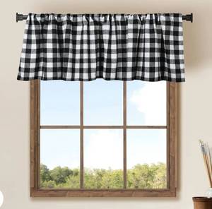 lot 15464 image: 2 Pack Buffalo Check Plaid Window Valances White and Black Farmhouse Design Window Treatment Decor Curtains Rod Pocket Valances for KitchenLiving Room 16 x 56