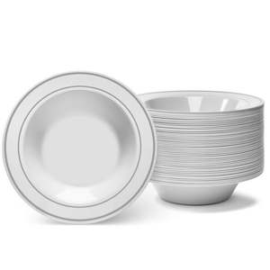 lot 15465 image: Silver Rimmed Ivory Bowls - 12 Oz - (50 Count)