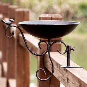 lot 15468 image: HLQMFHT 11.2 Inchs Diam Deck Mounted Bird Bath,Metal Bird Bath for Deck Railing,with Removable Sturdy Steel Clamp, Outdoor Garden Decoration