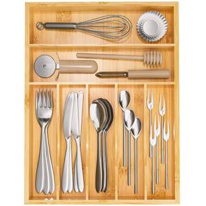 lot 15469 image: Flatware Organizer Silverware Drawer Organizer - 7 Slots Bamboo Cutlery Tray Multipurpose kitchen Drawer Organizer for Silverware, Utensils, Cutlery, Flatware, Knives W13x L17 (Yellow)
