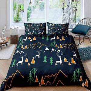 lot 15475 image: Erosebridal Children Cartoon Duvet Cover Deer Antlers Quilt Cover Twin Size for Kids Boys Girls Teens Mountain Tree Comforter Cover Camping Theme Dark Blue Bedding Set with 1 Pillow Case