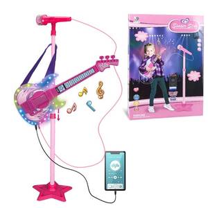 lot 15476 image: TAKIHON Guitar and Microphone Set for Kids,Guitar Toys with Music&Colorful Light,Adjustable Height Microphone with Stand,Karaoke Toys Gift for Boy,Girls,Toddlers(Red)-Upgraded,Easter Basket Stuffers