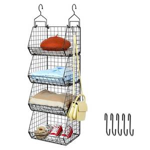 lot 15478 image: X-cosrack 4 Tier Foldable Closet Organizer, Clothes Shelves with 5 S Hooks, Wall Mount&Cabinet Wire Storage Basket Bins, for Clothing Sweaters Shoes Handbags Clutches Accessories Patent