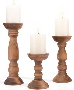 lot 15479 image: Farmhouse Wooden Candle Holders for Pillar Candles Set of 3, Rusitc Wood Candle Holder Table Centerpiece Decor, 12 9 6 Vintage Tall Candle Stand Decorative, Brown