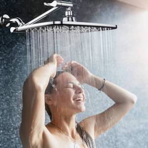 lot 15482 image: Veken 12 inch Rectangle Shower Head - Wide Coverage Rainfall Style Water Spray - Adjustable Showerhead with Anti-Clog Nozzles - High Pressure Rain Fall for Soothing Sensation