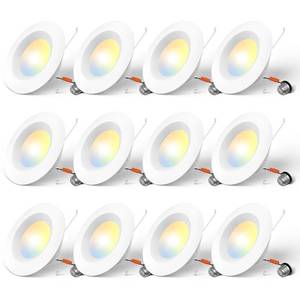 lot 15491 image: Amico 56 inch 5CCT LED Recessed Lighting 12 Pack, Dimmable, Damp Rated, 12.5W100W, 950LM Can Lights with Baffle Trim, 2700K3000K4000K5000K6000K Selectable, Retrofit Installation - ETL & FCC