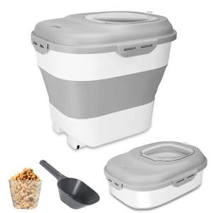 lot 15501 image: YECERCAN Dog Food Storage Container, 30lb-50lb Large Collapsible Pet Food Storage with Removable Upper Lid and Rolling Wheels, Airtight Dog Food Container with Measuring Cup & Scoop