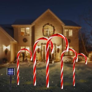 lot 15502 image: 5 Pack Solar Christmas Candy Cane Lights, Solar Christmas Decorations, Waterproof Pathway Markers Lights, Outdoor Christmas Decorations for Patio Yard Pathway